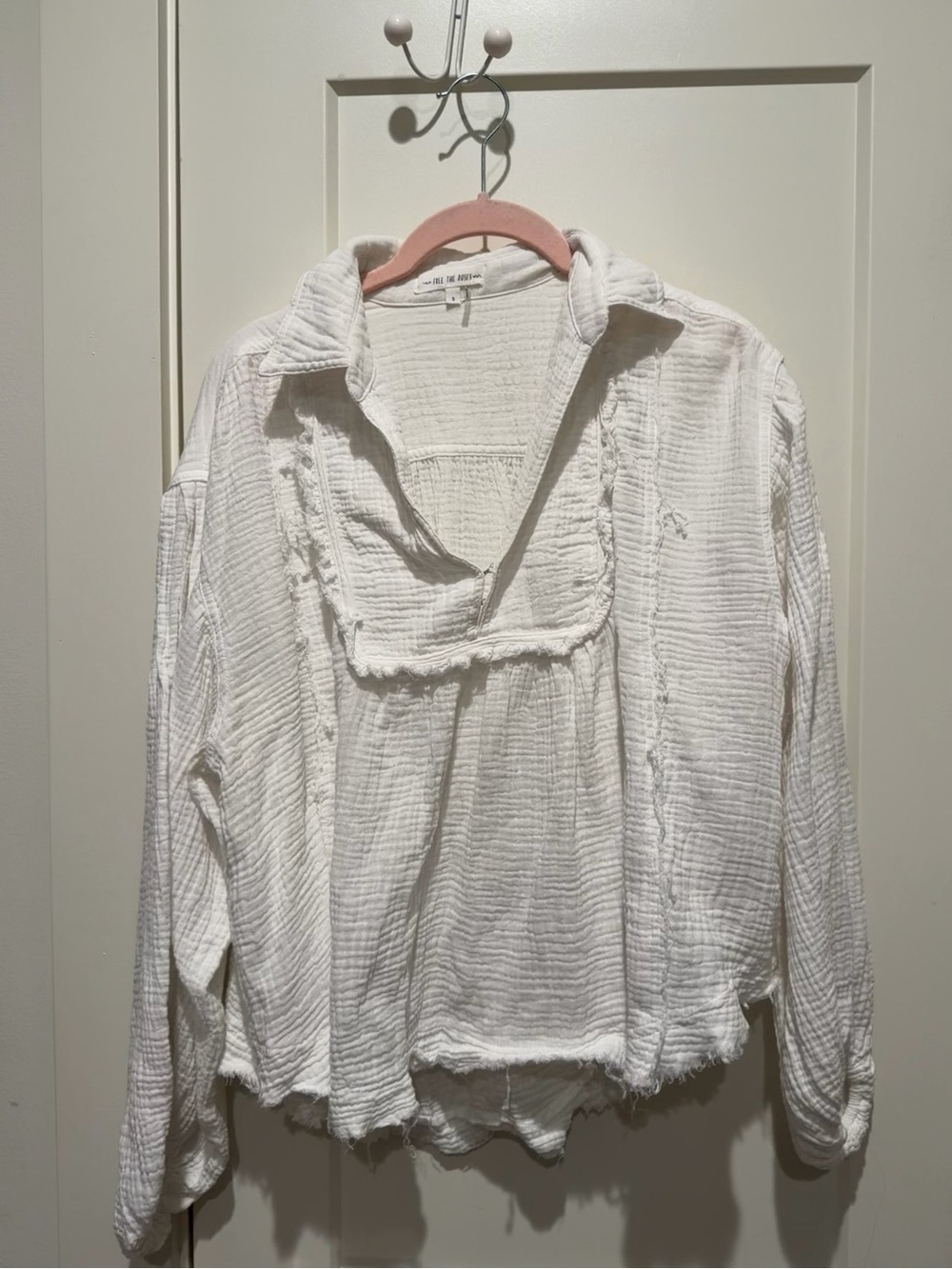 White Textured Gauze Popover Top